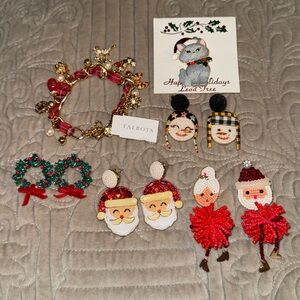BaubleBar Santa Claus Snowman Christmas Beaded Crystal Charm Earring Lot
